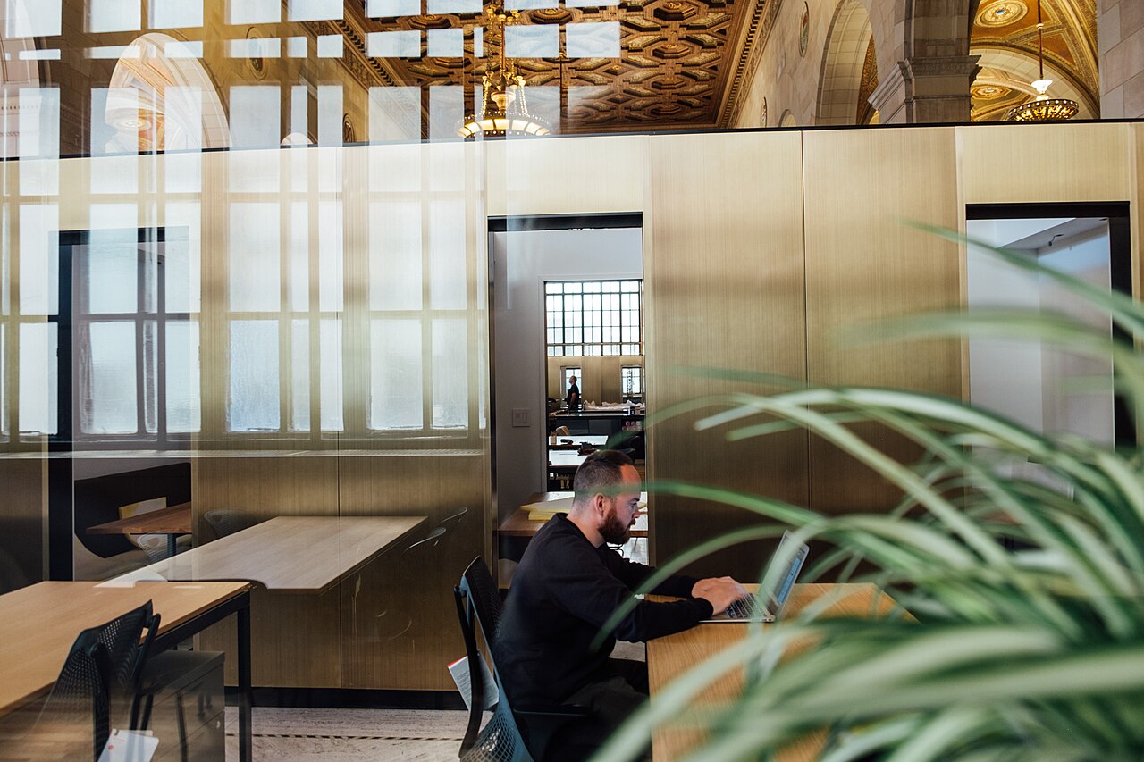 People working in an open office